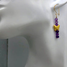 Load image into Gallery viewer, Butterfly and Natural Faceted Amethyst 14K Gold Filled Earrings. | 1 3/4" Long |