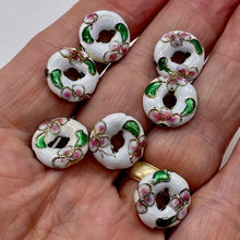 Load image into Gallery viewer, 7 Flowers White Cloisonne 15x4mm Pi Circle Beads 8637A