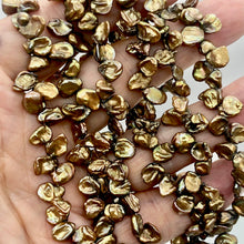 Load image into Gallery viewer, Golden Green Dragonskin Keishi FW Pearl Strand | 11x4 to 9x4mm| Gold/Green| 80 | - PremiumBead Alternate Image 6