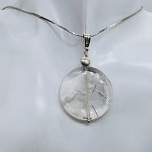 Load image into Gallery viewer, Tourmalated Quartz Beautiful Round Sterling Silver Pendant | 2" Long | Disc |