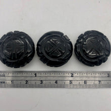 Load image into Gallery viewer, 3 Carved Long Life Obsidian Coin Beads - PremiumBead Primary Image 1