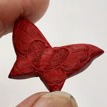 Load image into Gallery viewer, Cinnabar Carved Butterfly Beads | 25x17x11mm | Red | 2 Beads |