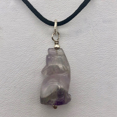 New Moon Amethyst Gray Wolf Solid Sterling Silver Pendant | 1.44