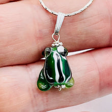 Load image into Gallery viewer, Lampwork Frog Sterling Silver Frog | 1" Long | Green | 1 Pendant |