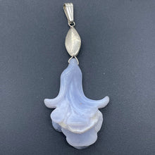 Load image into Gallery viewer, Chalcedony Sterling Silver Druzy Crystal Flower Pendant | 2 1/2" Long | Blue |