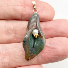 Load image into Gallery viewer, Fancy Jasper Calla Lily 14K Gold Filled Flower Pendant| 1 5/8" Long|Green Brown|