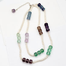 Load image into Gallery viewer, Elegant Tri-Color Fluorite Fresh Water Pearl Sterling Silver Necklace| 26 -28" |