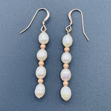 Load image into Gallery viewer, Faceted Pearl 14K Rose Gold Filled Dangle Earrings | 2" Long | White | 1 Pair |