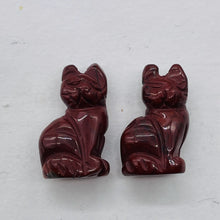 Load image into Gallery viewer, Adorable! 2 Jasper Sitting Carved Cat Beads | 21x14x10mm | Red with Green