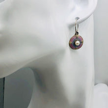 Load image into Gallery viewer, Pearl Cloisonne Sterling Silver Drop Earrings | 1" Long | Pink/White | 1 Pair |