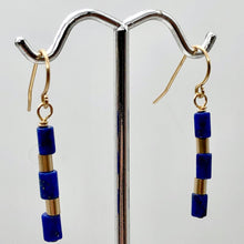 Load image into Gallery viewer, Natural Blue and Gold Lapis Earrings 14K Gold Filled | 1 1/4" Long |