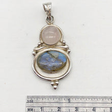 Load image into Gallery viewer, Natural Rose Quartz and Labradorite Solid Sterling Silver Pendant | 2 inch long| - PremiumBead Alternate Image 4