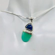 Load image into Gallery viewer, Lapis Lazuli Chrysoprase Sterling Silver Pendant | 1 1/2" Long | Green/Blue |