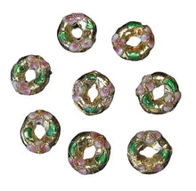 Load image into Gallery viewer, 2 Golden Flowers Cloisonne Pi Circle 15x4mm(3.5mm opening) Beads 8637B
