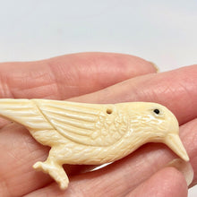 Load image into Gallery viewer, White Raven Carved Bone Pendant Bead 10804 | 30x6x17mm | Cream and Black - PremiumBead Alternate Image 5
