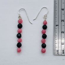 Load image into Gallery viewer, Rhodonite Onyx Sterling Silver Drop Earrings | 1 1/2" Long| Pink/Black 1 Pair |