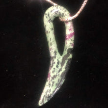 Load image into Gallery viewer, Ruby Zoisite Gemstone Comma Pendant | 94x28x6mm | Green/Red | 1 Pendant |
