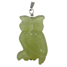 Load image into Gallery viewer, Serpentine Jade Owl | 34x19x6mm | Chartreuse. Silver | 1 Pendant