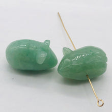 Load image into Gallery viewer, Two Aventurine Carved Mouse Beads | 19x11x11 mm | Green