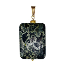 Load image into Gallery viewer, Tsunami Stone 14K Gold Filled Rectangle Pendant | 35x25x7.5mm | Green White | 1