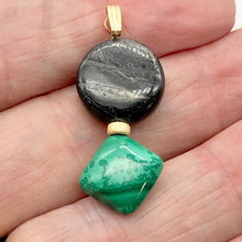 Load image into Gallery viewer, Hypersthene Malachite Drop 14K Gold Filled Pendant| 1 1/2" Long| Silvery, Green