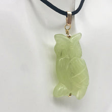 Load image into Gallery viewer, Serpentine Jade Owl Pendant Necklace|Semi Precious Stone Jewelry|14k Pendant