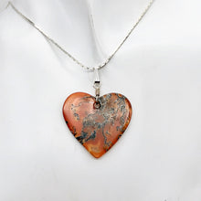 Load image into Gallery viewer, Limbcast Agate Valentine Heart Silver Pendant | 1 1/2 Inch Long | Orange/Green | - PremiumBead Alternate Image 3