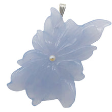 Load image into Gallery viewer, Hand Carved Blue Chalcedony Flower Sterling Silver Pendant! | 2 1/2" Long |