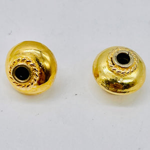 Vermeil Sterling Silver Decorator Round Beads | 12x8 mm | Gold | 2 Beads |