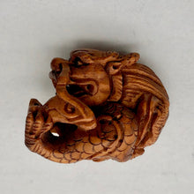 Load image into Gallery viewer, Carved Boxwood Wise Crouching Dragon Ojime/Netsuke Bead