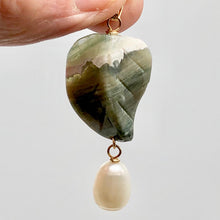 Load image into Gallery viewer, Pretty Ocean Jasper Carved Autumn Leaf Bead and Pearl Pendant | 1 3/4" Long |