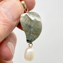 Load image into Gallery viewer, Pretty Ocean Jasper Carved Autumn Leaf Bead and Pearl Pendant | 1 3/4" Long |