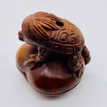 Load image into Gallery viewer, Carved Boxwood Turtle Man w/ Clam Ojime/Netsuke Bead