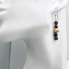 Load image into Gallery viewer, 14K Gold Filled Faceted Rhodolite Garnet Earrings | 1 3/4 inches long |