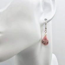 Load image into Gallery viewer, Teardrop Rhodochrosite and Pearl Drop Sterling Silver Earrings | 1 1/2" Long | - PremiumBead Alternate Image 4