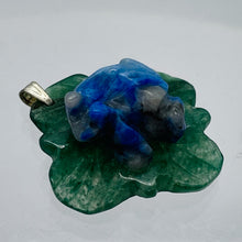 Load image into Gallery viewer, Ribbit 1 Lapis Frog On Aventurine Lily pad Pendant | 28x28.5x11mm | Blue