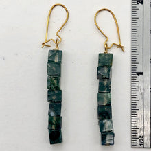 Load image into Gallery viewer, 14k-gold-filled-moss-agate-cube-bead-earrings-2-inches-long-green-clear Alternate Image 7