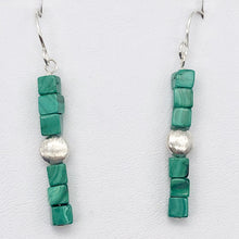 Load image into Gallery viewer, Exotic! Malachite Cube Beads Sterling Silver Earrings! | 1 7/8 inch Long |