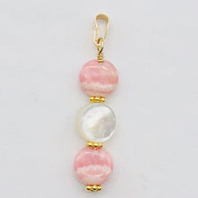 Load image into Gallery viewer, Rhodocrosite/Mother of Pearl 14K Gold Filled Pendant | 11/2" Long | Pink/White |