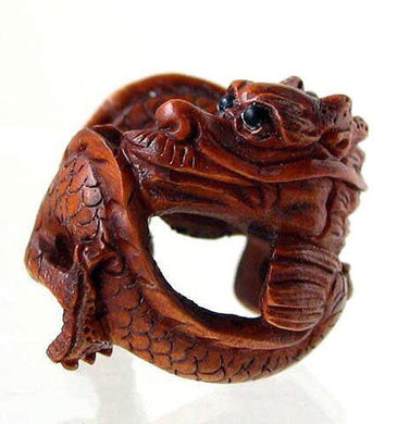 Hand Carved Boxwood Crouching Dragon Ojime/Netsuke Bead - PremiumBead Primary Image 1