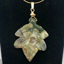 Load image into Gallery viewer, Ryolite Rain Tree Jasper 14K Gold Filled Leaf | 2" Long | Green | 1 Pendant