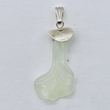Load image into Gallery viewer, New Jade Serpentine Flower Sterling Silver Pendant | 1 3/4" Long| Pale Green | 1