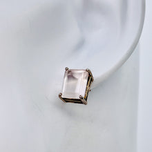 Load image into Gallery viewer, Gentle Rose Quartz Sterling Silver Rectangle Earrings | 10x8mm | Light Pink |