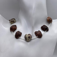 Load image into Gallery viewer, Carved Red Flower Apache Jasper Bug Bead Strand | 18x17x9mm | Pink Red Grey