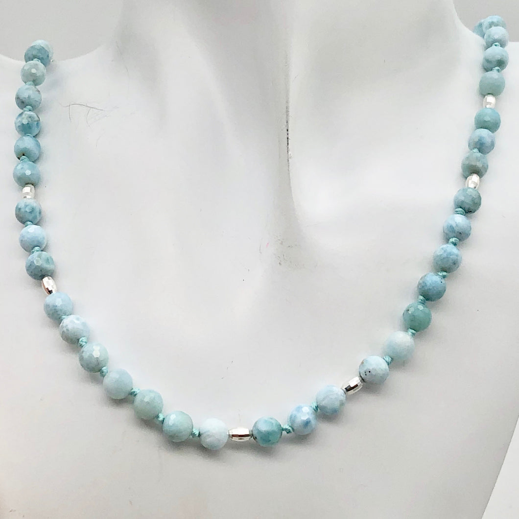 Larimar Faceted Round Bead Sterling Silver Necklace | 21