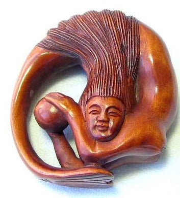 Mermaid Hand Carved Signed Boxwood Carving - PremiumBead Primary Image 1