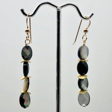 Load image into Gallery viewer, Faceted Tahitian MoP Shell 14K Gold Filled Earrings with Gold Beads|2 Inch Drop|