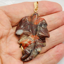 Load image into Gallery viewer, Carved Brecciated Jasper Leaf & 14Kgf Pendant | 2 3/4" long | Red | Leaf |