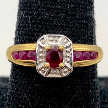Load image into Gallery viewer, Seven Stone Natural Red Ruby in Solid 14Kt Yellow Gold Ring Size 6.5