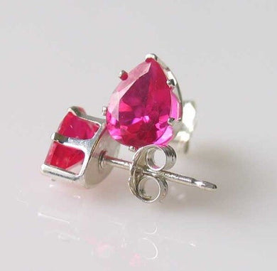 July 7x5mm Created Ruby & Silver Earrings 10149G - PremiumBead Primary Image 1